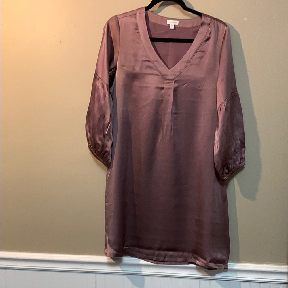 Garnet Hill Women’s V-Neck Silk 3/4 Layered Sleeves Elegant Mauve Dress 6 Quiet